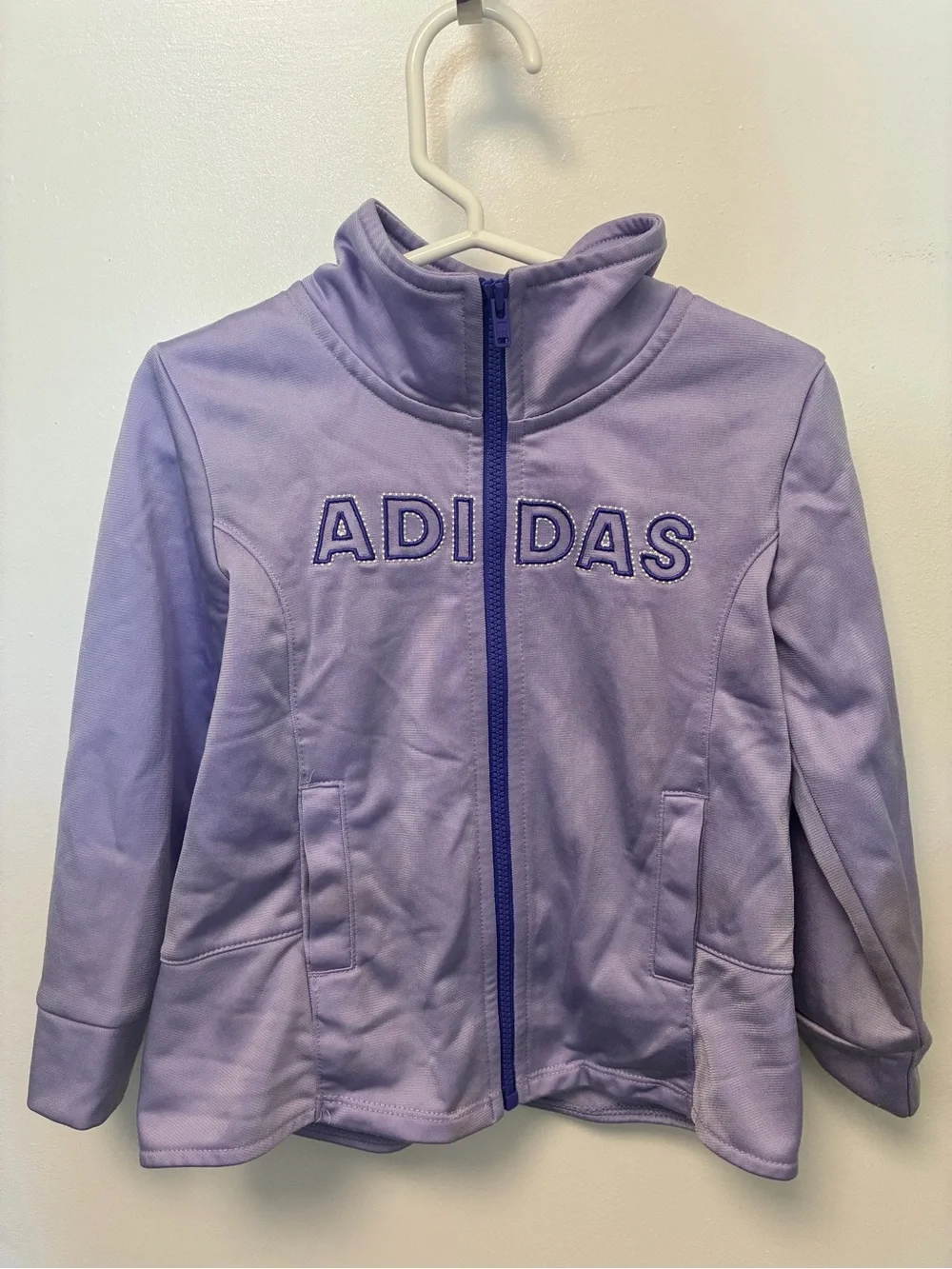 adidas Lavender Full-Zip Track Jacket with Contrast Purple Zipper, Size 2T